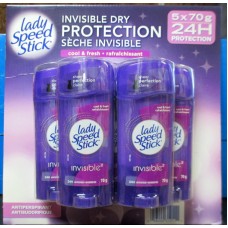 Deodorant - Lady Speed Stick Brand - Invisible Dry Antiperspirant - Cool & Dry / 5 x 70 Grams